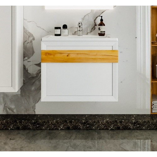 Бриклаер Мебель для ванной Берлин 70 белая с ручкой дуб золотой