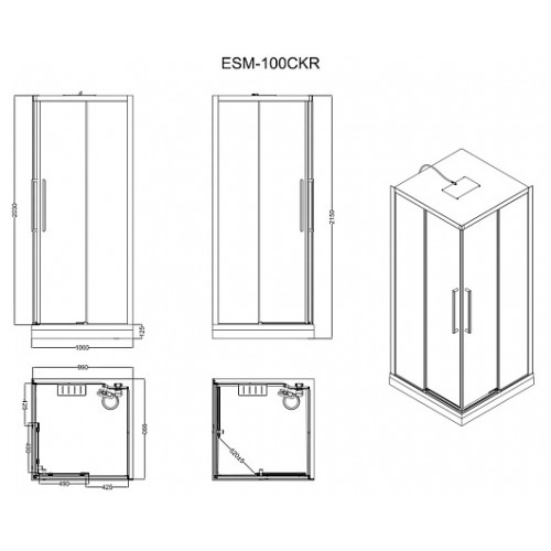 Esbano Душевая кабина ESM-100CKR 100x100 профиль чёрный