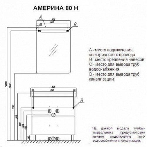 Акватон Тумба с раковиной "Америна 80 Н" белая