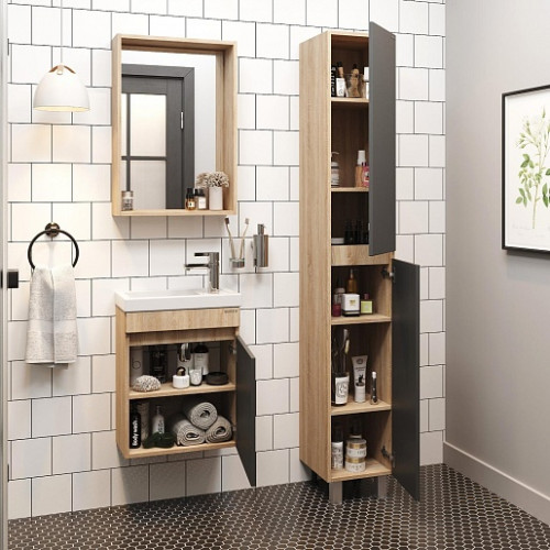 Onika Тумба с раковиной Милтон 45 R подвесная серая/дуб сонома