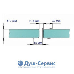 Уплотнитель для душевой кабины 6 мм Ч-образный U1588 длина 2,2 м лепесток 15 мм