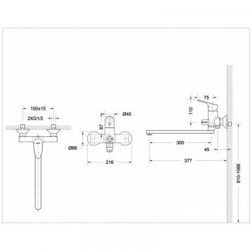 Смеситель для ванны с длинным изливом Bravat Drop F64898C-L