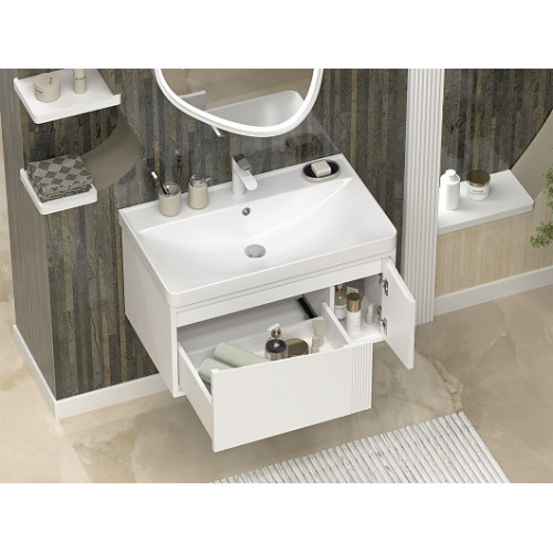 Brevita Тумба с раковиной Cascade 80 подвесная белая