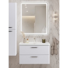 BelBagno Тумба с раковиной Due 80 подвесная Bianco Lucido ручки Матовый атласный никель