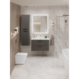 BelBagno Тумба с раковиной Due 80 подвесная Оружейная сталь ручки Матовый атласный никель