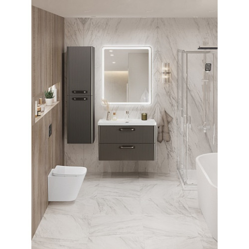 BelBagno Тумба с раковиной Due 80 подвесная Оружейная сталь ручки Матовый атласный никель