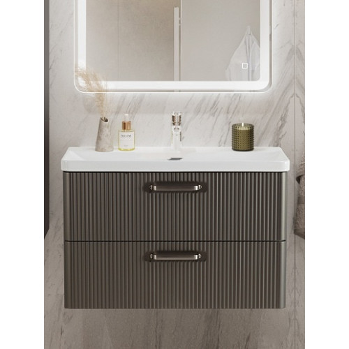 BelBagno Тумба с раковиной Due 80 подвесная Оружейная сталь ручки Матовый атласный никель