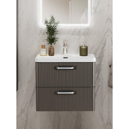 BelBagno Тумба с раковиной Due 60 подвесная Оружейная сталь ручки Хром полированный