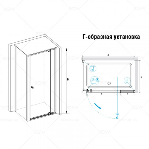 Душевой уголок RGW PA-32B (PA-02B + Z-050-1B), 04083288-014