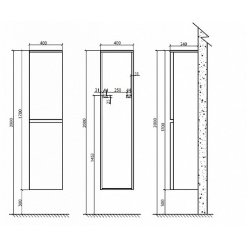 BelBagno Пенал для ванной ENERGIA-N 1700 R Bianco Lucido