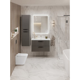 BelBagno Тумба с раковиной Due 80 подвесная Оружейная сталь ручки Матовый тёмный никель
