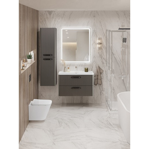 BelBagno Тумба с раковиной Due 80 подвесная Оружейная сталь ручки Матовый тёмный никель