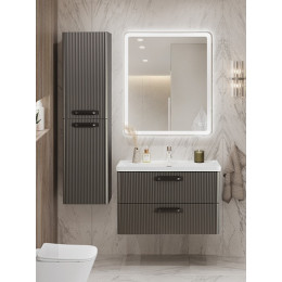 BelBagno Тумба с раковиной Due 80 подвесная Оружейная сталь ручки Матовый тёмный никель