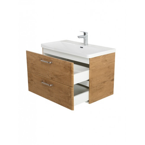 BelBagno Тумба с раковиной Due 80 подвесная Rovere Nature ручки Матовый атласный никель
