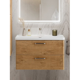 BelBagno Тумба с раковиной Due 80 подвесная Rovere Nature ручки Матовый атласный никель