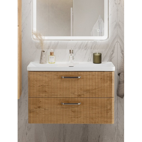 BelBagno Тумба с раковиной Due 80 подвесная Rovere Nature ручки Матовый атласный никель