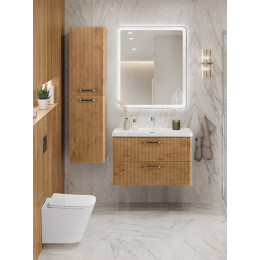 BelBagno Тумба с раковиной Due 80 подвесная Rovere Nature ручки Матовый атласный никель