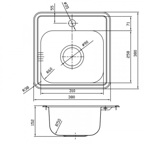 Кухонная мойка Iddis Strit STR38P0i77 38 x 38 см полированная