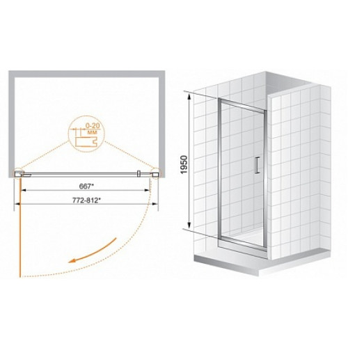 Cezares Душевая дверь в нишу PORTA-B-11-80-C-Cr