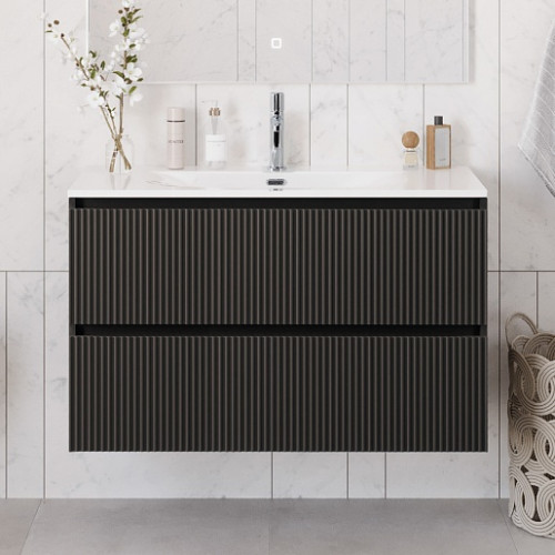 BelBagno Тумба с раковиной Uno 100 подвесная Темно-Серый матовый с раковиной BB-8099-100