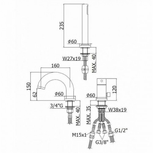 Смеситель на борт ванны Paffoni Light LIG047ST сталь