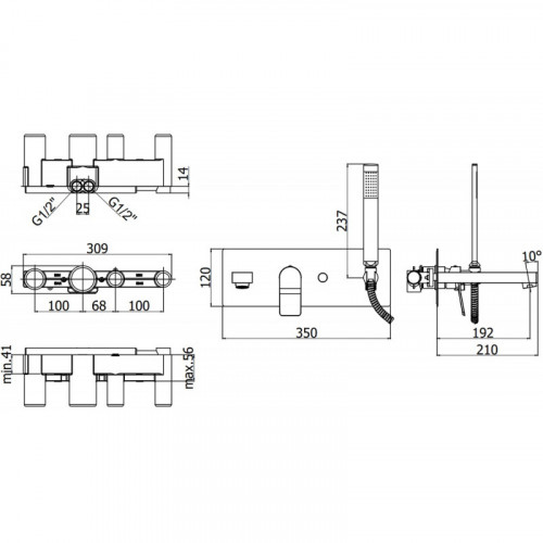 Смеситель для ванны Paffoni Tilt TI001NO черный матовый