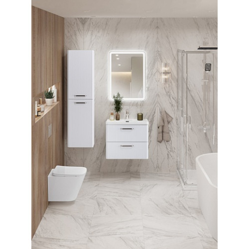 BelBagno Тумба с раковиной Due 60 подвесная Bianco Lucido ручки Матовый атласный никель
