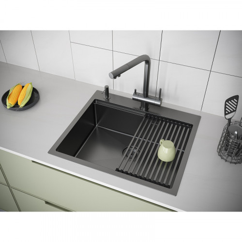 Мойка для кухни Paulmark Brim-Pro PM705951-GM 59x51 вороненая сталь