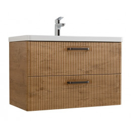 BelBagno Тумба с раковиной Due 80 подвесная Rovere Nature ручки Матовый тёмный никель
