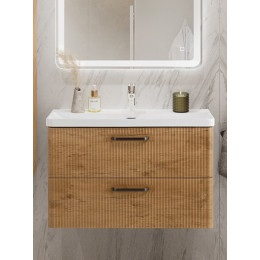 BelBagno Тумба с раковиной Due 80 подвесная Rovere Nature ручки Матовый тёмный никель