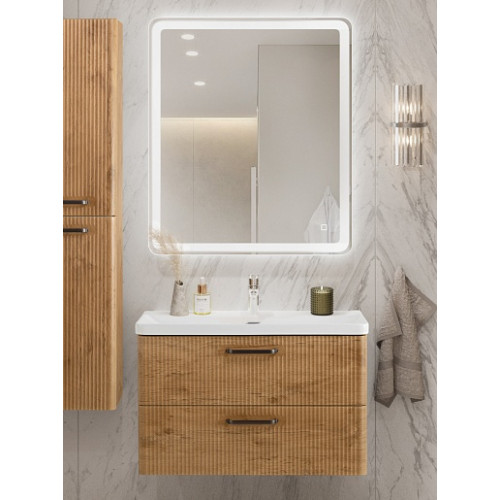 BelBagno Тумба с раковиной Due 80 подвесная Rovere Nature ручки Матовый тёмный никель