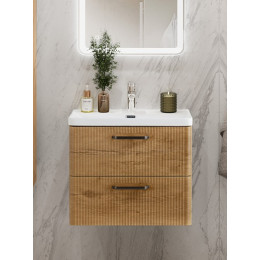 BelBagno Тумба с раковиной Due 60 подвесная Rovere Nature ручки Матовый тёмный никель