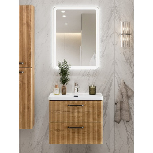 BelBagno Тумба с раковиной Due 60 подвесная Rovere Nature ручки Матовый тёмный никель