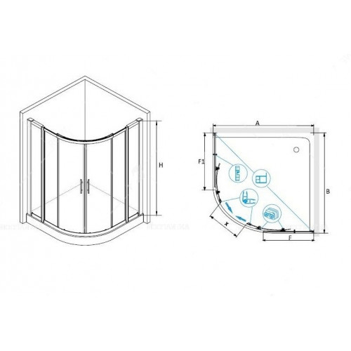 Душевой уголок RGW HO-511 030651111-11 110x110x195 см четверть круга дверь раздвижная стекло прозрачное хром