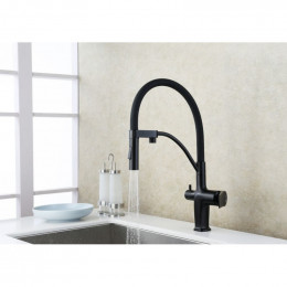 Смеситель для кухни Lemark Bronx LM3761BL с подключением к фильтру черный матовый