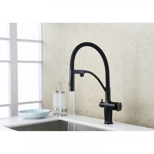 Смеситель для кухни Lemark Bronx LM3761BL с подключением к фильтру черный матовый