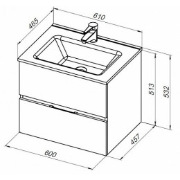Aquanet Тумба с раковиной Алвита New 60 2 ящика подвесная серая матовая