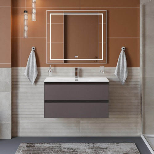 BelBagno Тумба с раковиной Kraft 90 подвесная Темно-Серый матовый с раковиной BB-8099-90