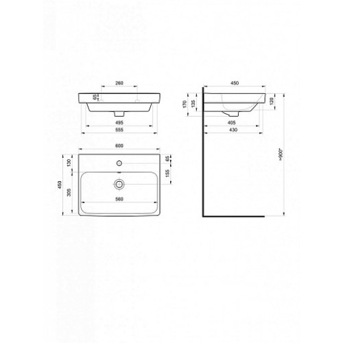 Onika Тумба с раковиной Балтика-Квадро Black 60 напольная белая