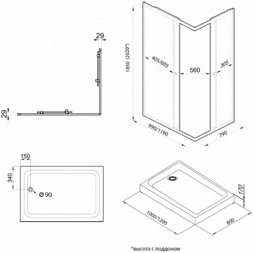 Triton Душевой уголок Вента-Блэк 120x80