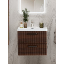 BelBagno Тумба с раковиной Due 60 подвесная Noce ручки Матовый тёмный никель