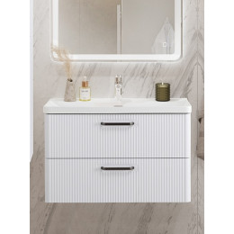 BelBagno Тумба с раковиной Due 80 подвесная Bianco Lucido ручки Матовый тёмный никель