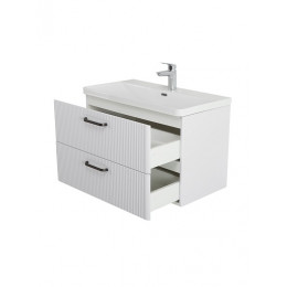 BelBagno Тумба с раковиной Due 80 подвесная Bianco Lucido ручки Матовый тёмный никель