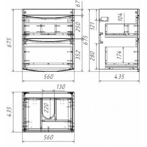 Бриклаер Тумба с раковиной Вега 60 2 ящика белая