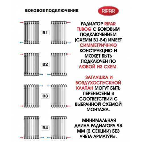 Трубчатый радиатор Rifar Tubog 2057 12 секций технолак, боковое подключение