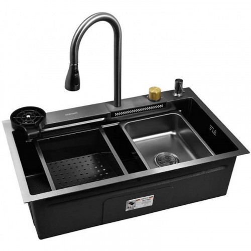 Мойка для кухни Gerhans K37545BD 75x45 со смесителем и комплектом аксессуаров графит