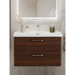 BelBagno Тумба с раковиной Due 80 подвесная Noce ручки Матовый атласный никель