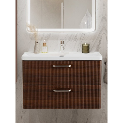 BelBagno Тумба с раковиной Due 80 подвесная Noce ручки Матовый атласный никель