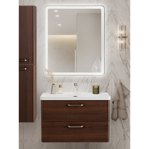 BelBagno Тумба с раковиной Due 80 подвесная Noce ручки Матовый атласный никель