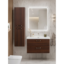 BelBagno Тумба с раковиной Due 80 подвесная Noce ручки Матовый атласный никель